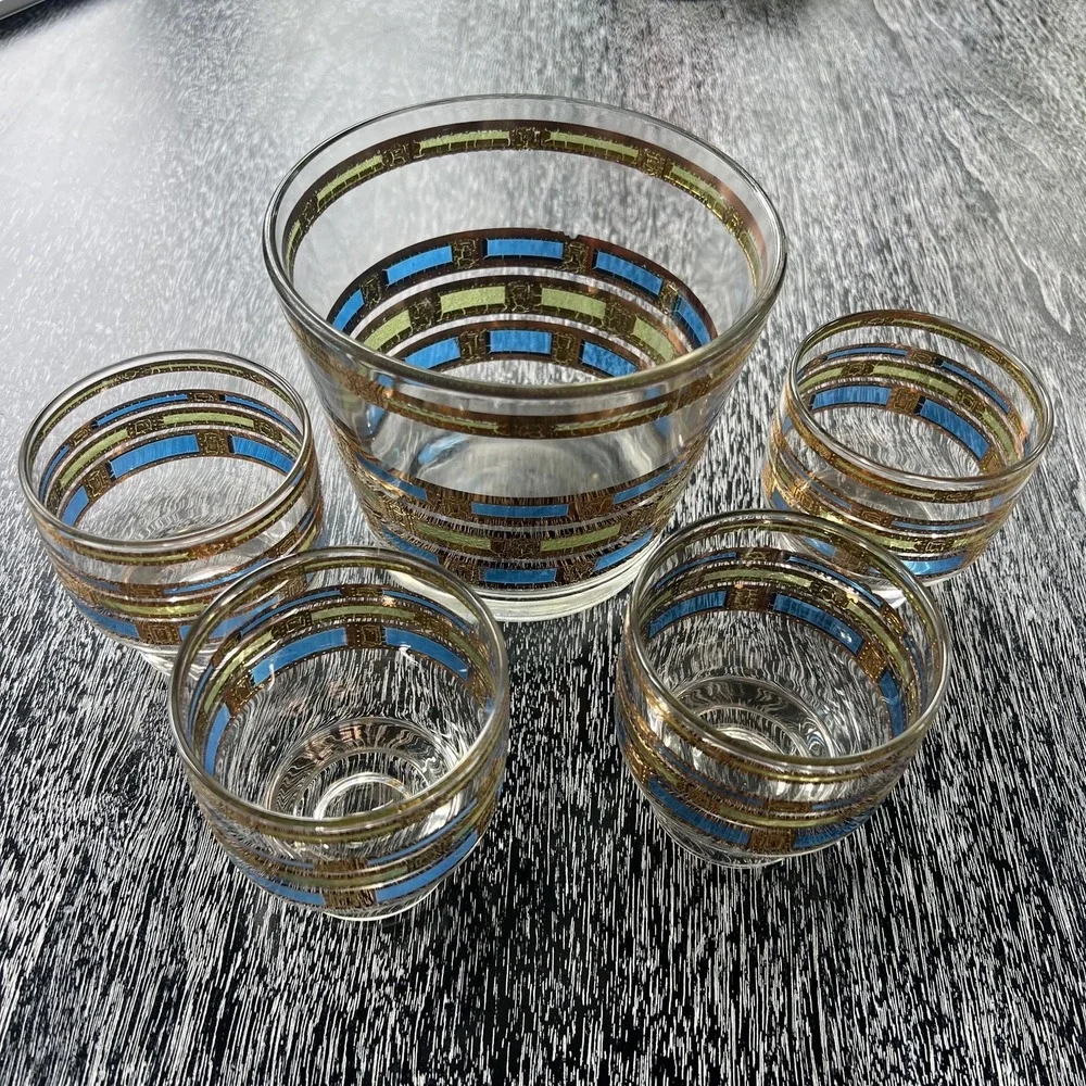 Culver‎ Empress Footed Whiskey Rocks Glasses & Ice Bucket - set of 5